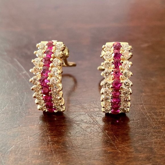 Necklace & earrings, gold, diamonds, rubies - Picture 2 of 4